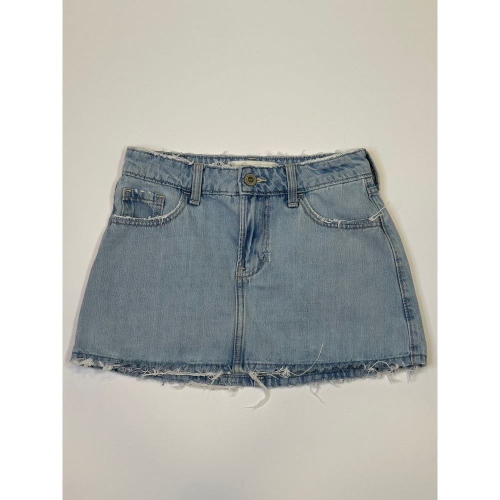 Hollister Womens Light Wash Distressed Denim Mini Skirt‎ Raw Hem Size W24